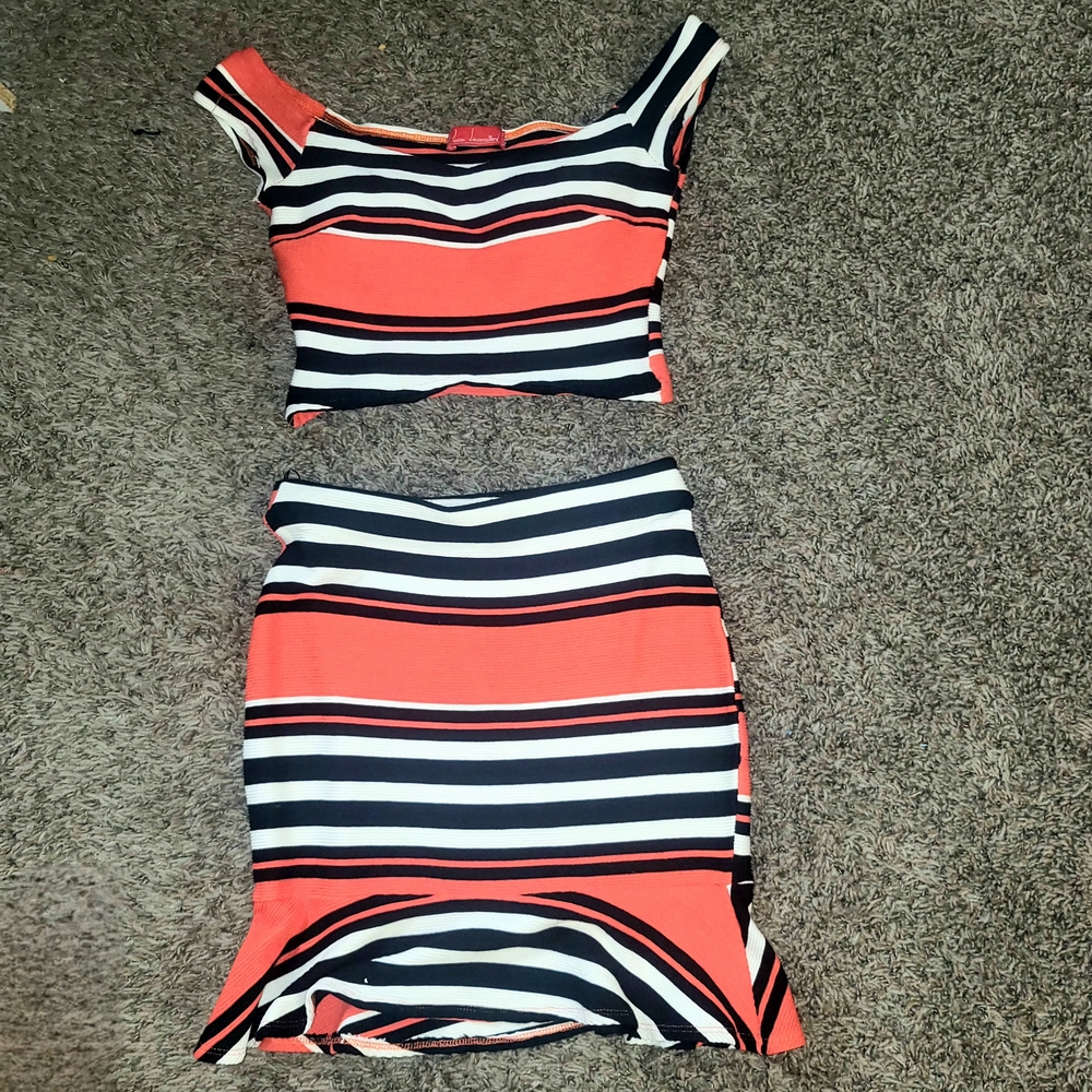 Lucca Vasconcelles Orange & Black Abstract TwoPiece Set Crop Top & Midi Skirt